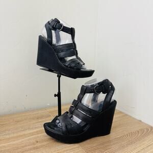 Born Black Leather Strappy Wedge Sandals Women’s Size 8
